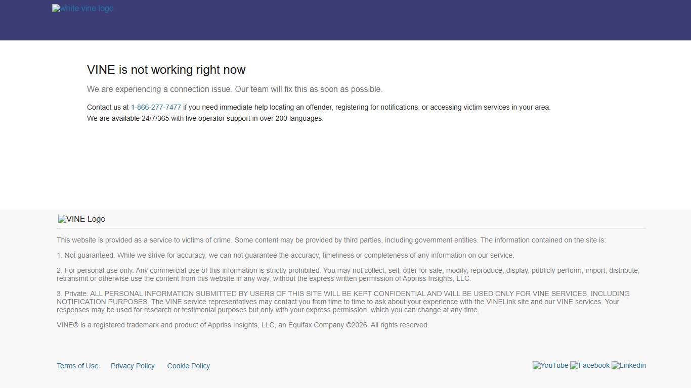VINE is not working right now